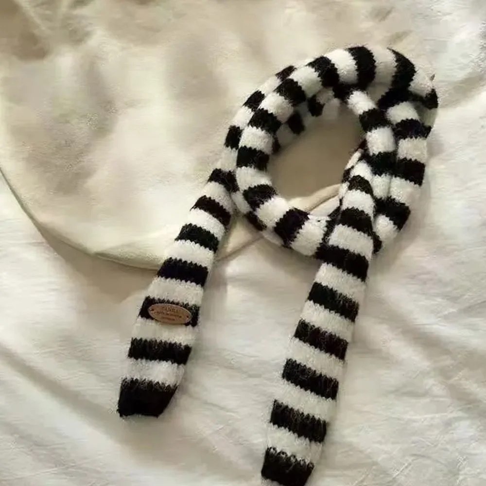 Knitted Multicolour Striped Skinny Scarf