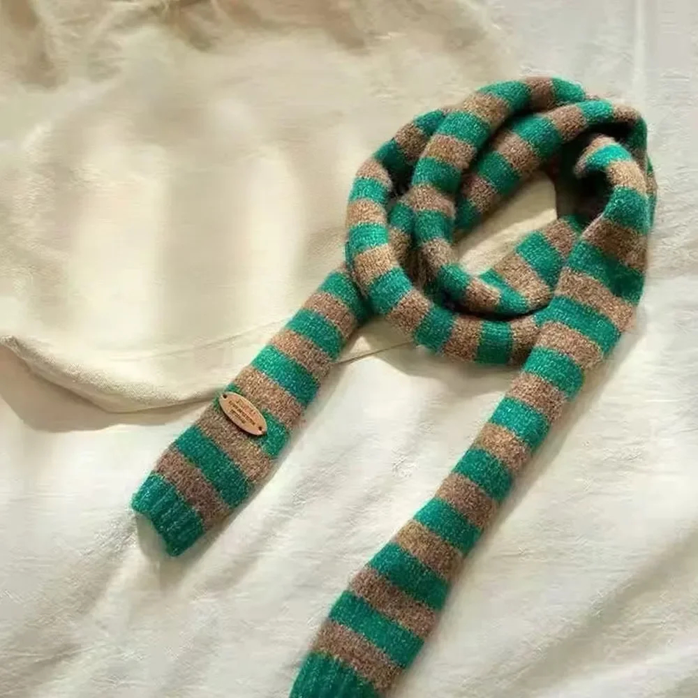 Knitted Multicolour Striped Skinny Scarf