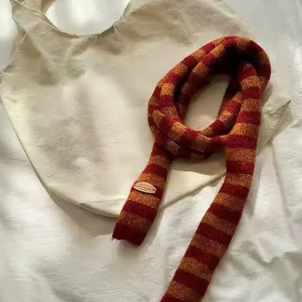 Knitted Multicolour Striped Skinny Scarf