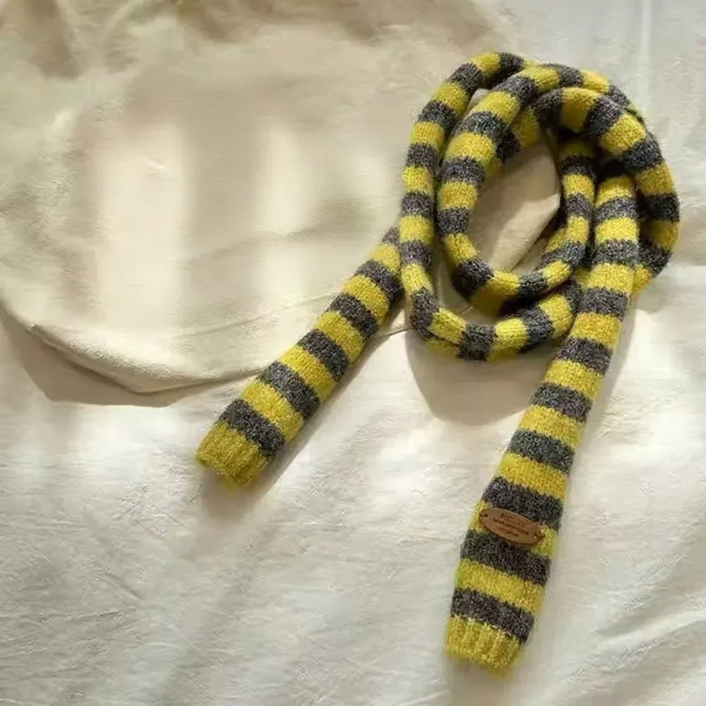 Knitted Multicolour Striped Skinny Scarf