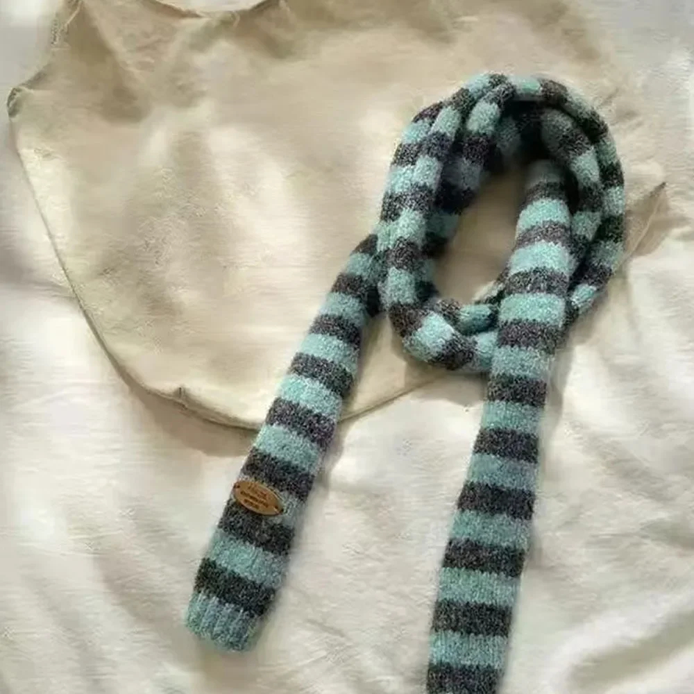 Knitted Multicolour Striped Skinny Scarf
