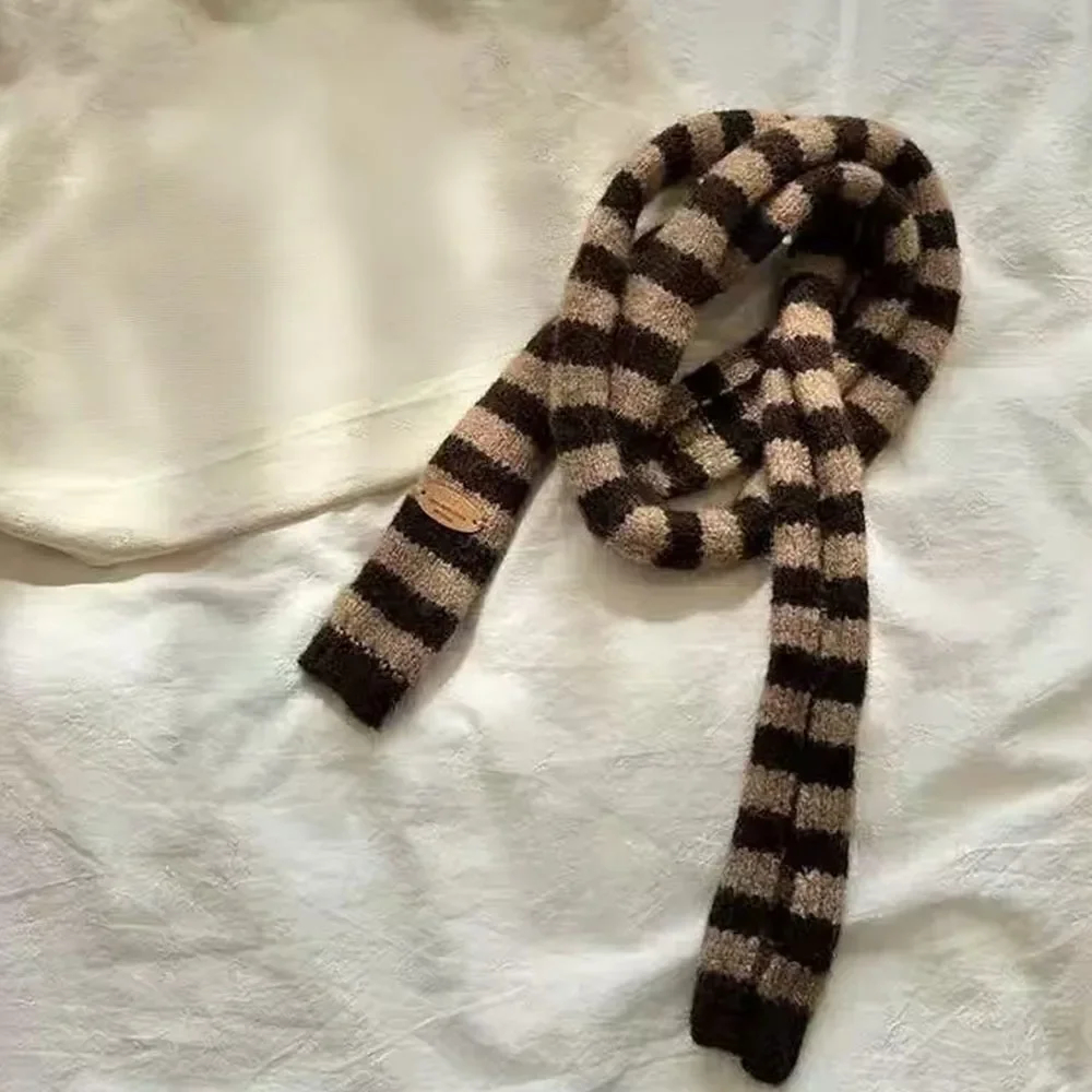 Knitted Multicolour Striped Skinny Scarf