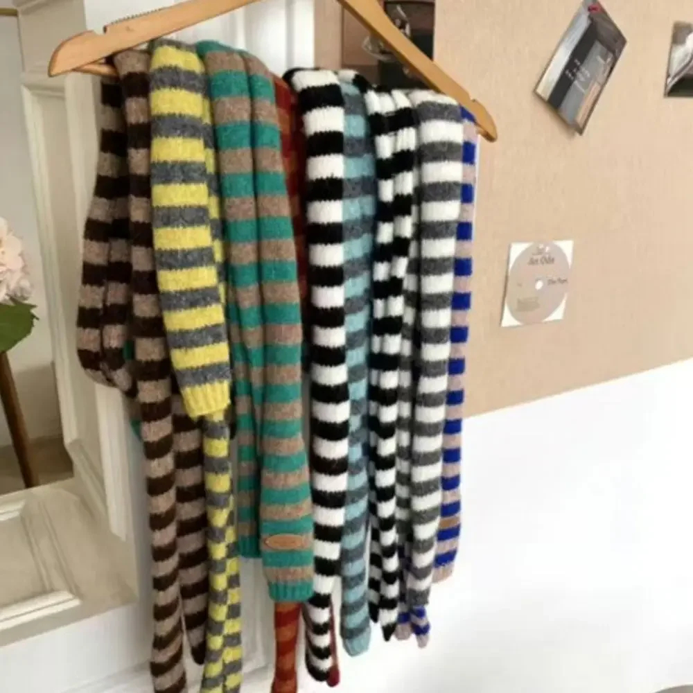 Knitted Multicolour Striped Skinny Scarf