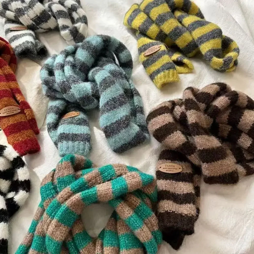 Knitted Multicolour Striped Skinny Scarf