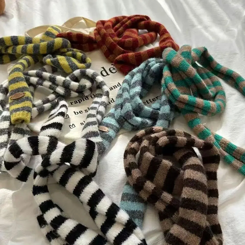 Knitted Multicolour Striped Skinny Scarf