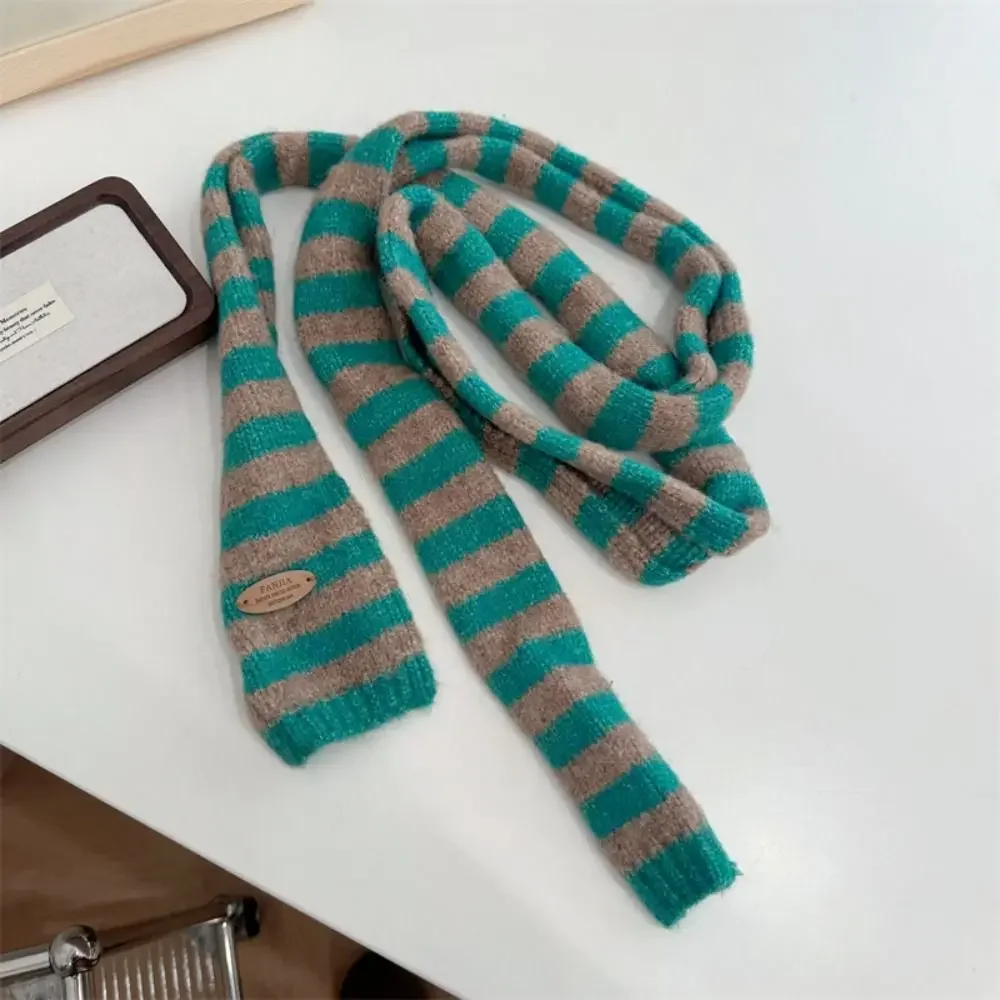 Knitted Multicolour Striped Skinny Scarf