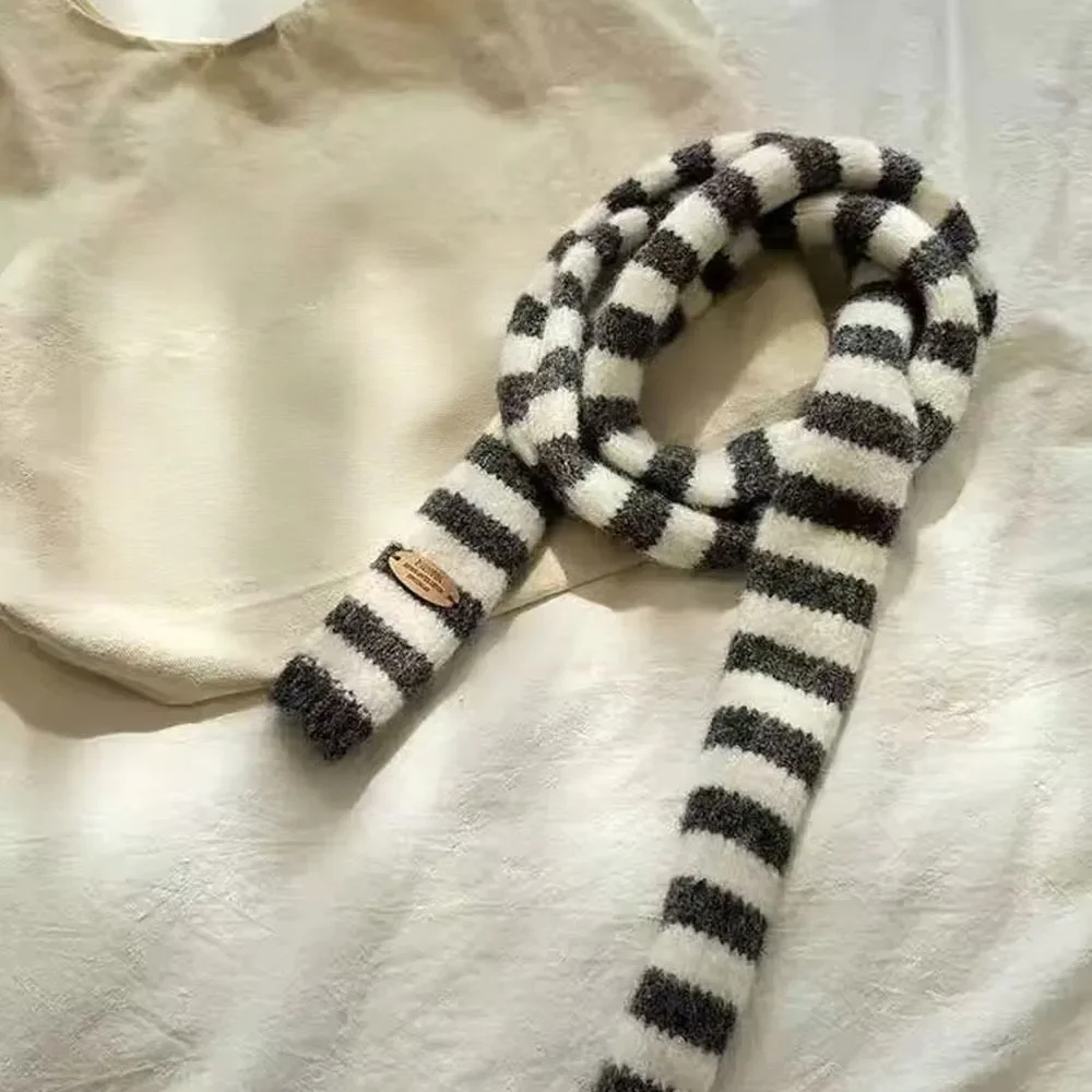 Knitted Multicolour Striped Skinny Scarf