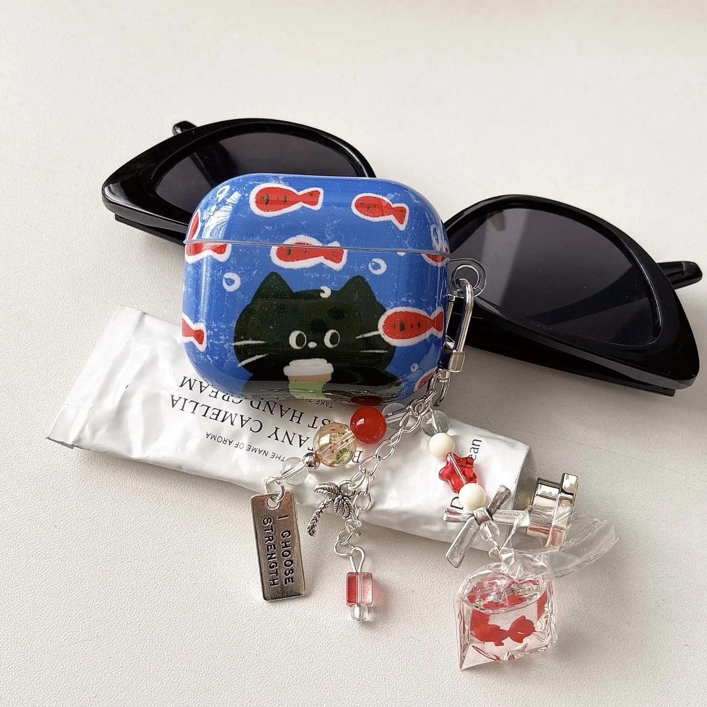Goldfish Cat AirPods Charger Case Cover with Charm Strap