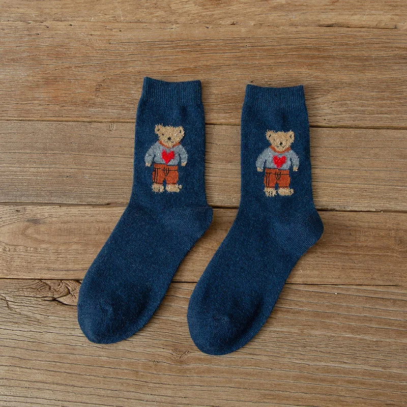 Fuzzy Heart Sweater Teddy Bear Ankle Socks (5 Colours)