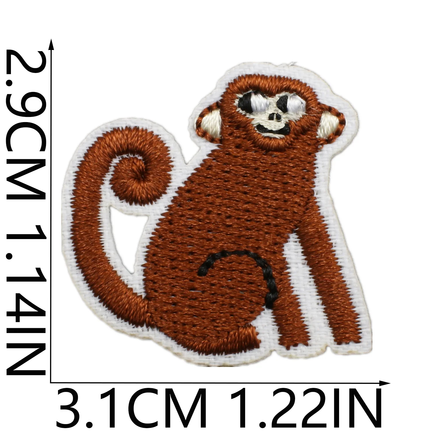 Embroidered patch of a monkey with dimensions indicated