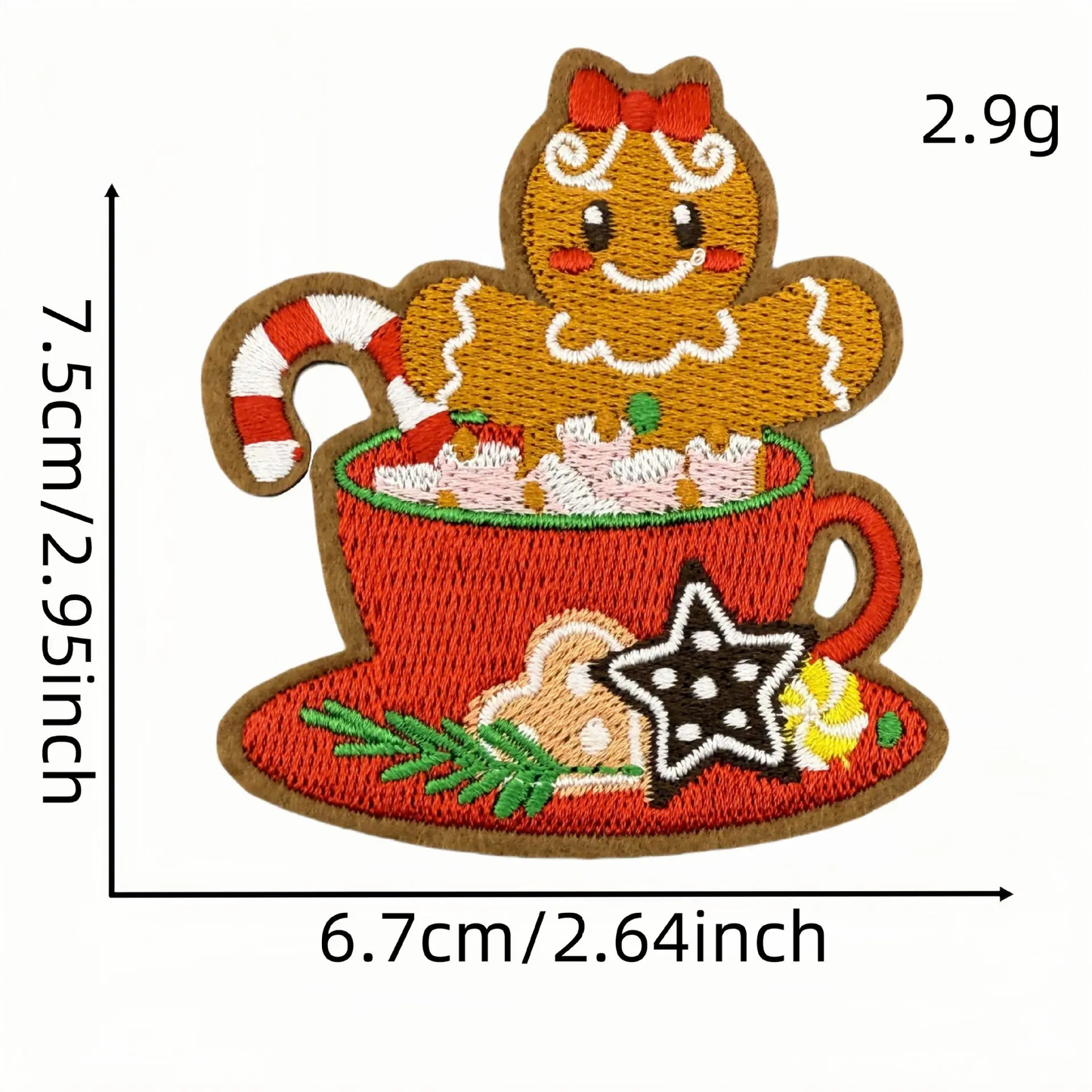 Gingerbread Christmas Cookies Embroidered Iron-On Patches
