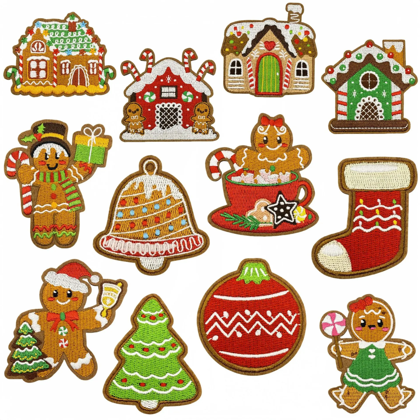 Gingerbread Christmas Cookies Embroidered Iron-On Patches