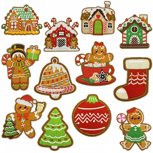 Gingerbread Christmas Cookies Embroidered Iron-On Patches