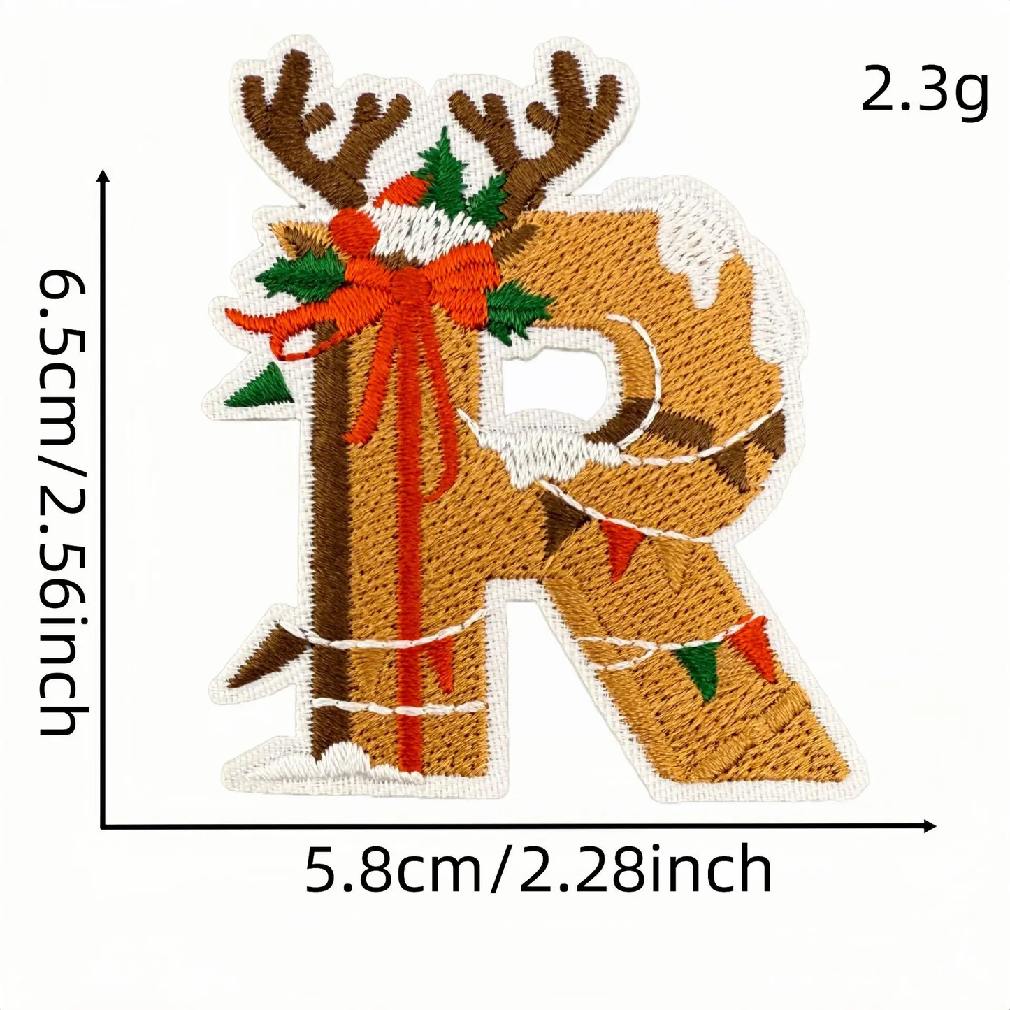 Christmas Themed A to Z Initial Embroidered Iron-On Patch