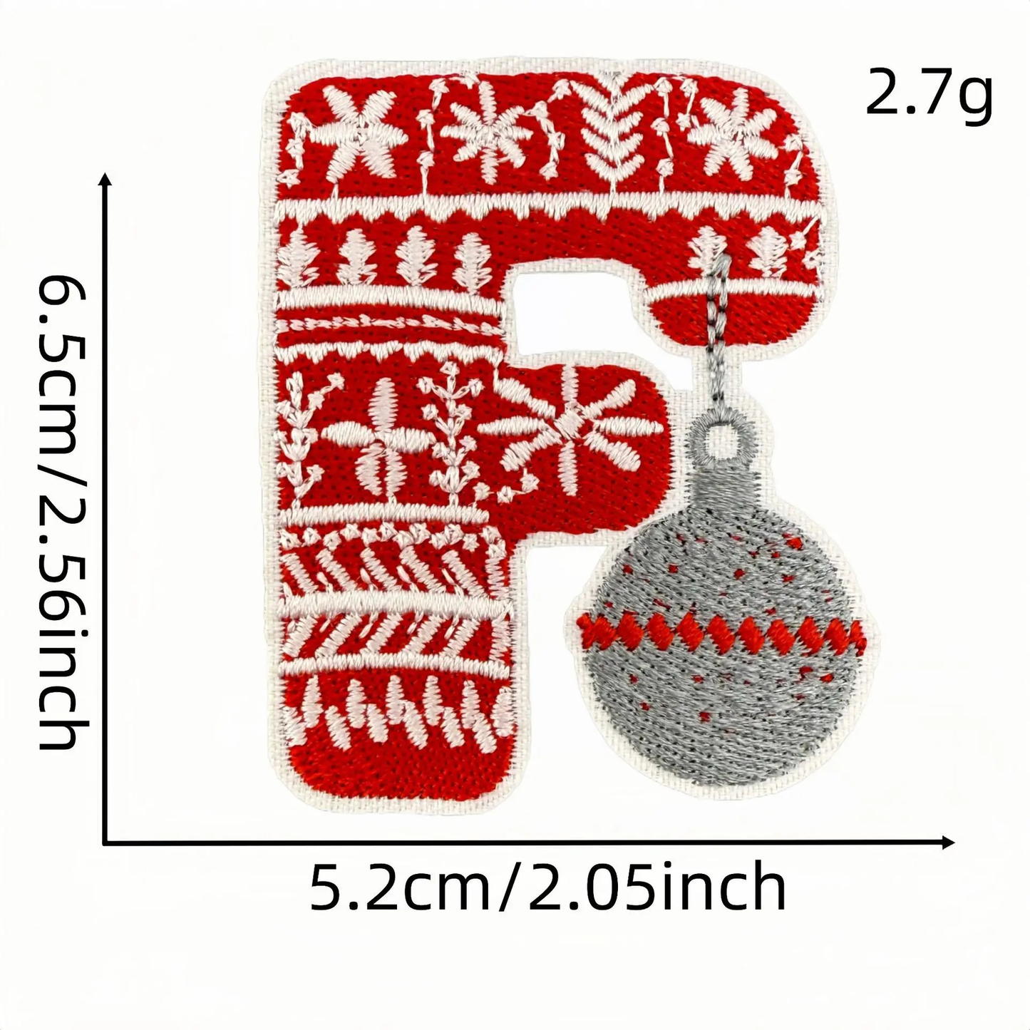 Christmas Themed A to Z Initial Embroidered Iron-On Patch