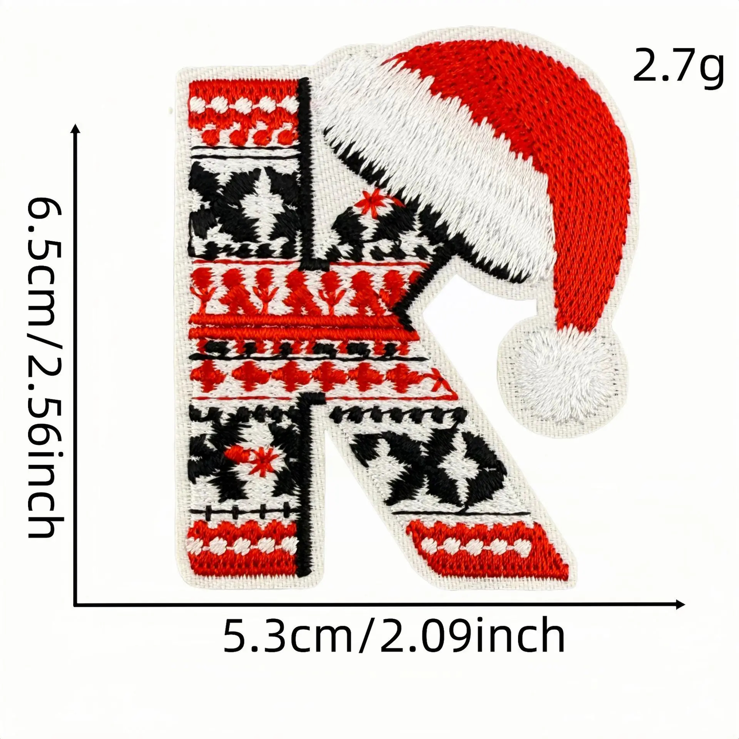 Christmas Themed A to Z Initial Embroidered Iron-On Patch