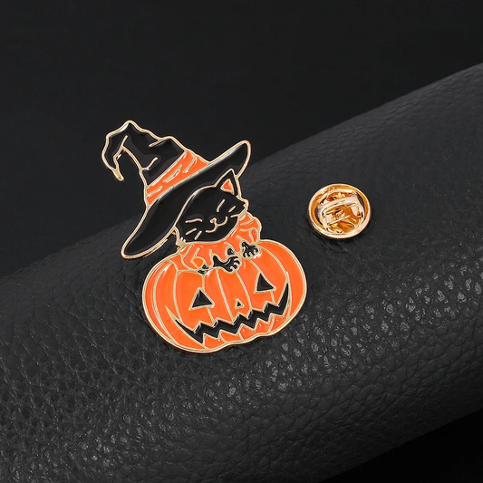 Witchy Pumpkin Cat Enamel Pin