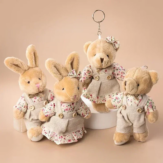 Cottagecore Bears and Bunnies Animal Character Plush Keychain (4 Designs)