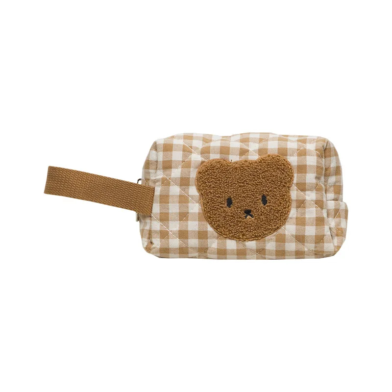 Gingham Teddy Bear Face Zipper Pouch