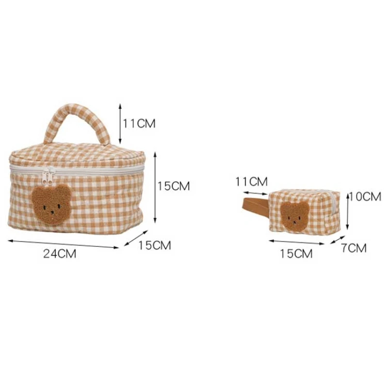 Gingham Teddy Bear Face Zipper Pouch