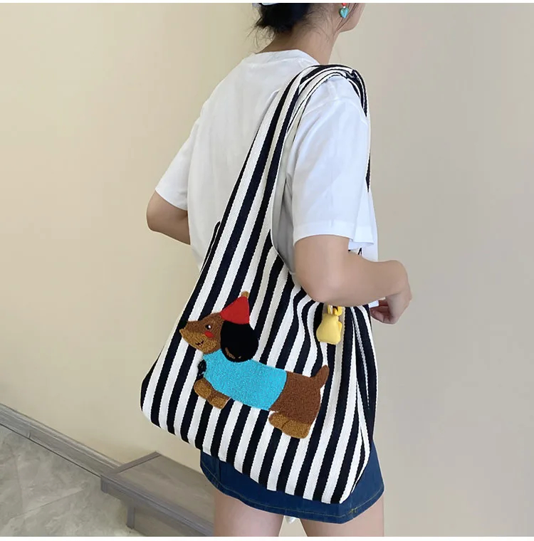 Stylish Dachshund Striped Shoulder Bag (2 Colours) - Ice Cream Cake