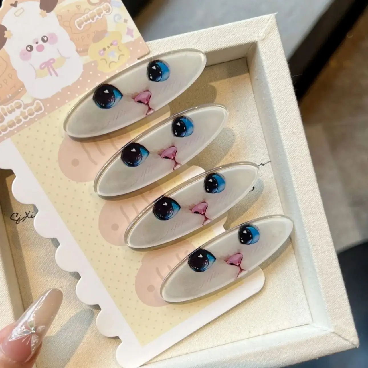 y2K Cat Face Acrylic Hair Claw Clip Sets - Ice Cream Cake