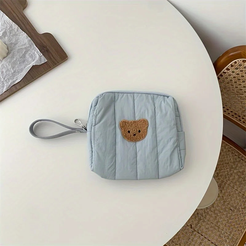 Quilted Teddy Bear Face Zipper Pouch