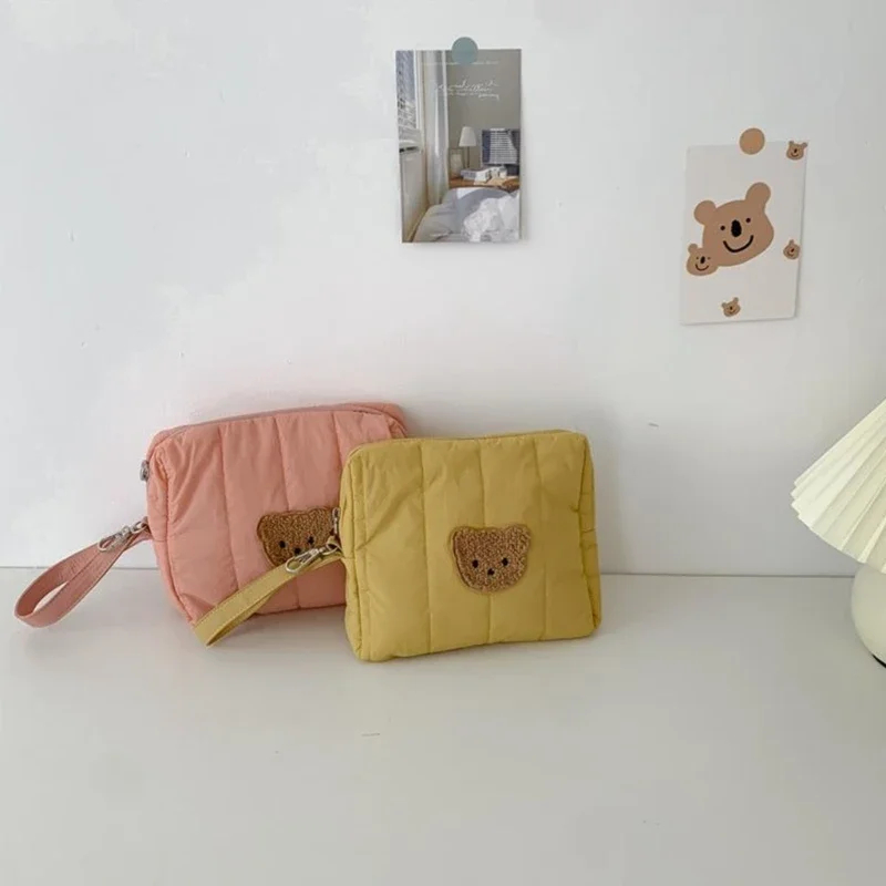 Quilted Teddy Bear Face Zipper Pouch