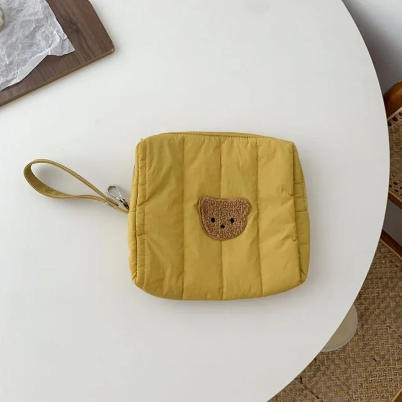 Quilted Teddy Bear Face Zipper Pouch