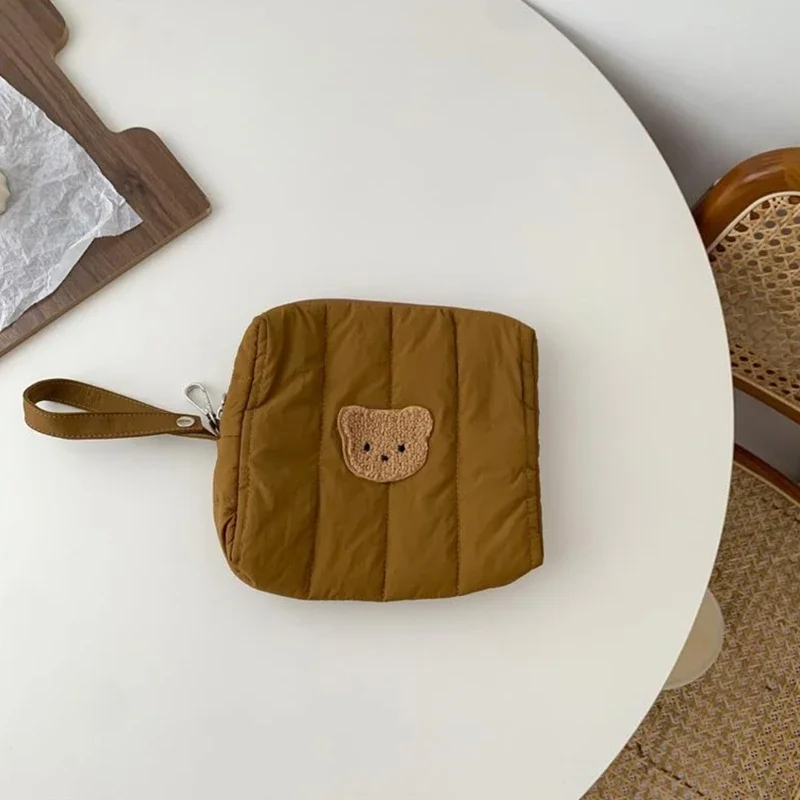 Quilted Teddy Bear Face Zipper Pouch