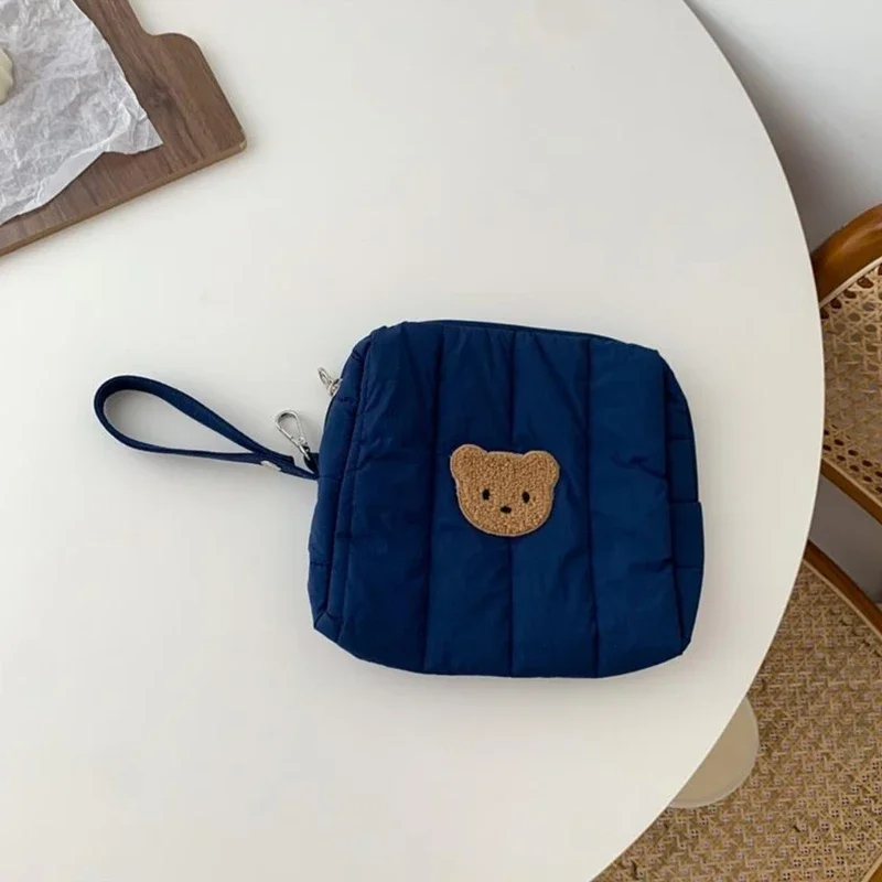 Quilted Teddy Bear Face Zipper Pouch