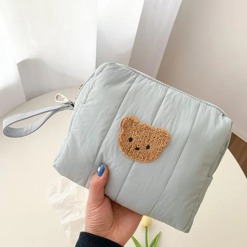 Quilted Teddy Bear Face Zipper Pouch