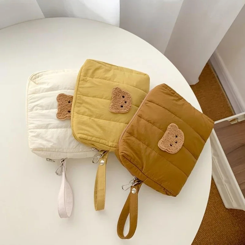 Quilted Teddy Bear Face Zipper Pouch