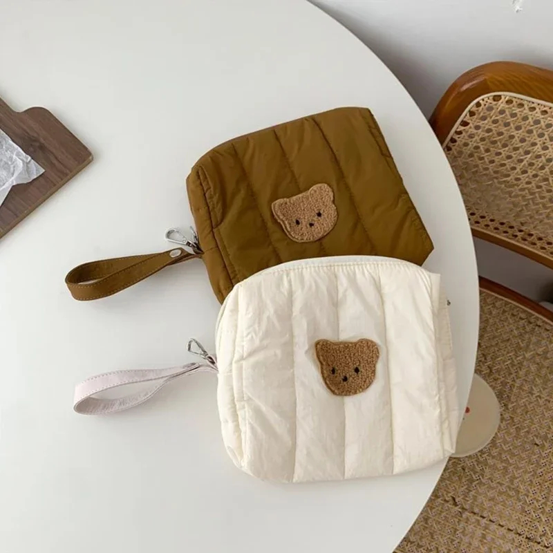 Quilted Teddy Bear Face Zipper Pouch