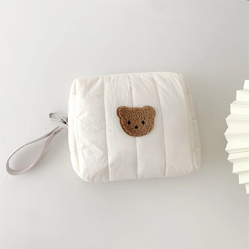 Quilted Teddy Bear Face Zipper Pouch