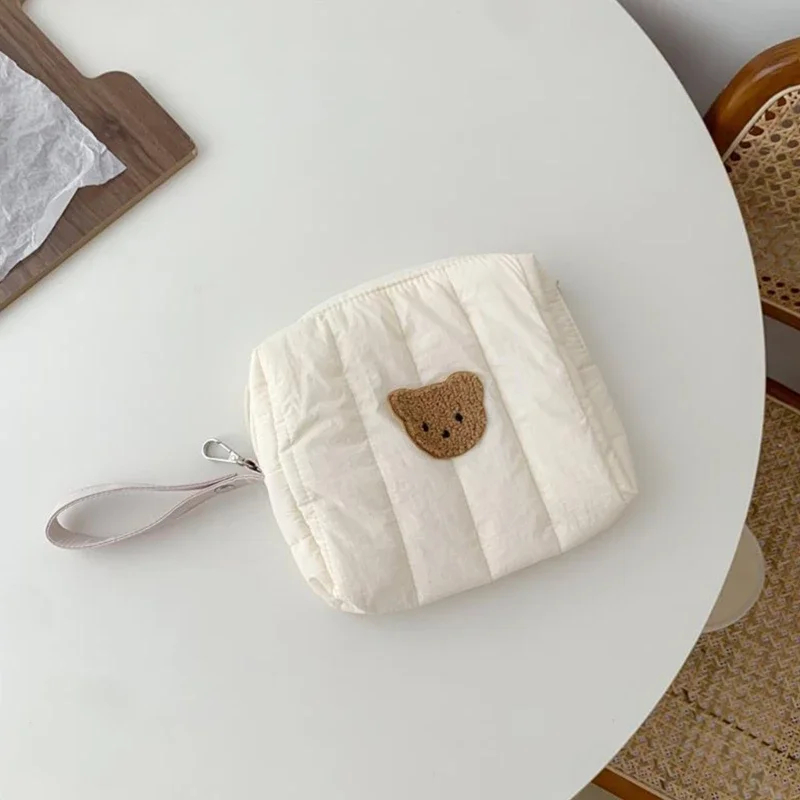 Quilted Teddy Bear Face Zipper Pouch