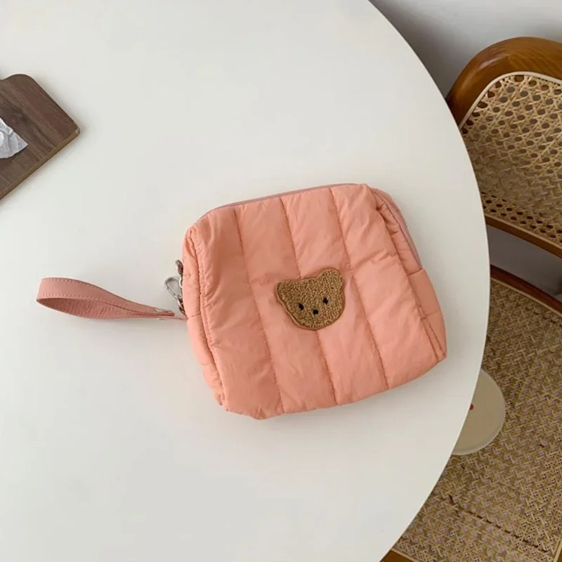 Quilted Teddy Bear Face Zipper Pouch