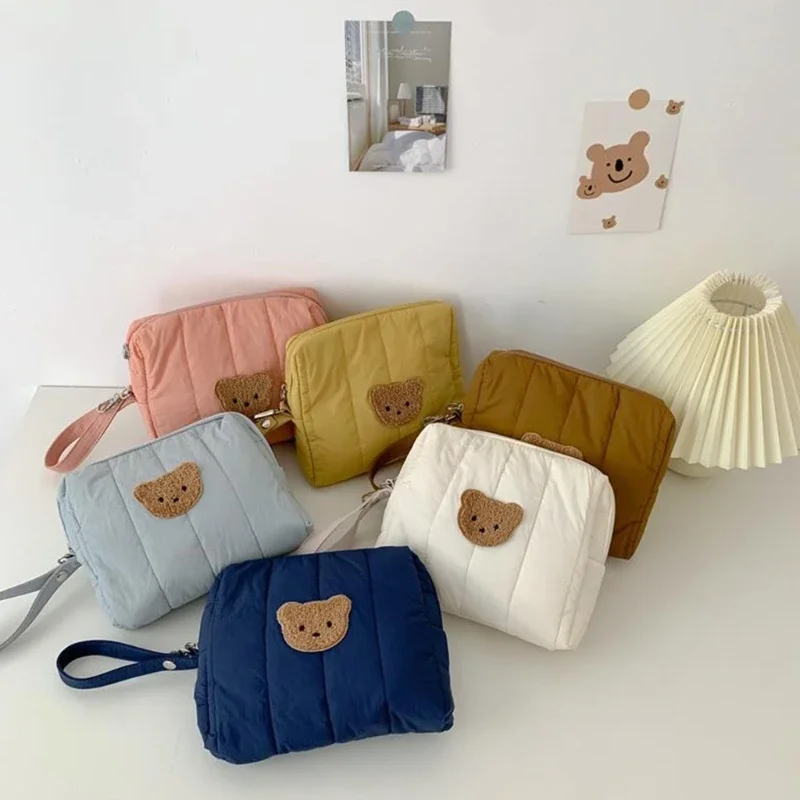 Quilted Teddy Bear Face Zipper Pouch