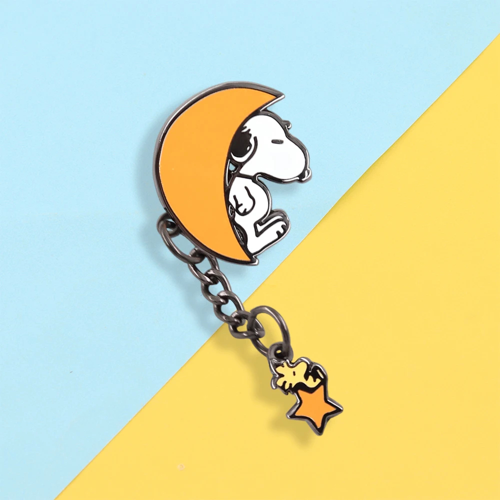 Peanuts Comics Snoopy and Woodstock Crescent Moon Enamel Pin