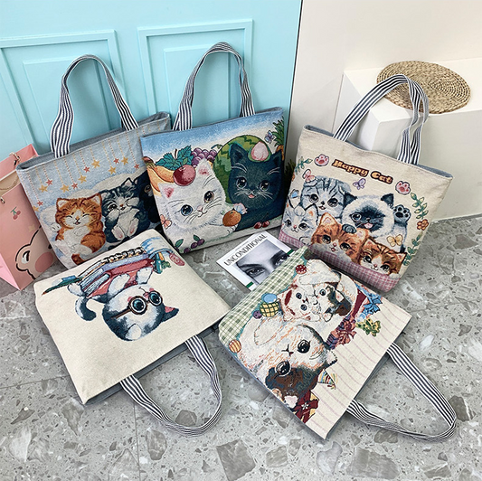 Old School Cat Embroidery Tote (5 Designs)