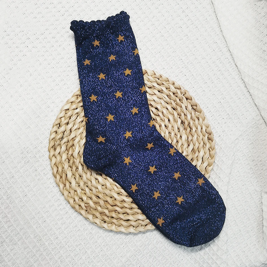 Blue Glitter Star Crew Socks