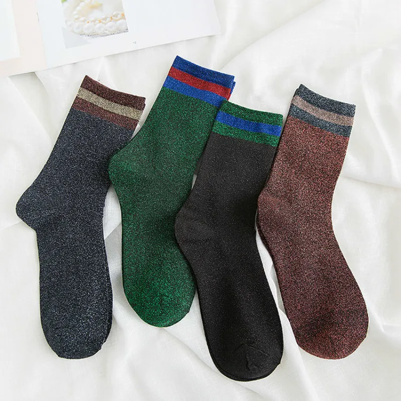 Sparkly Sports Style Stripe Ankle Socks (4 colours)