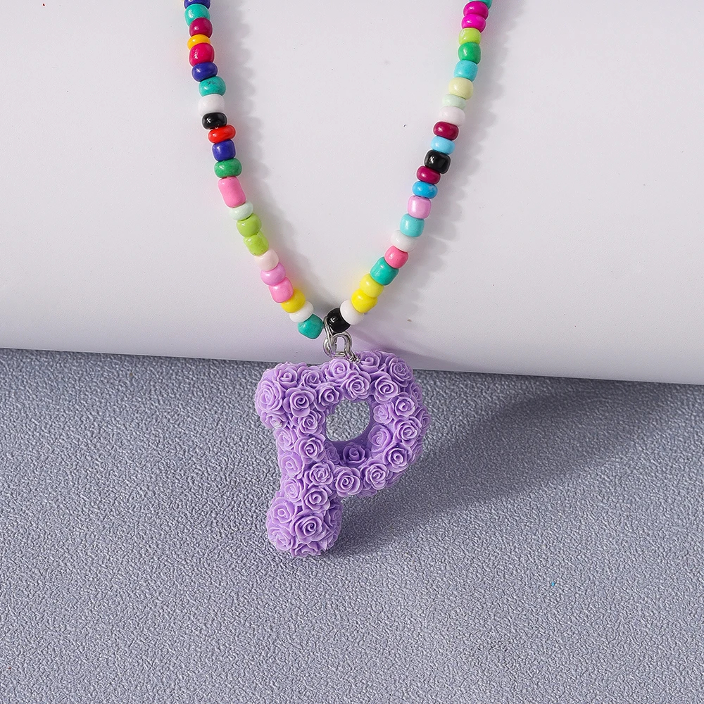 A to Z Floral Letter Initial Necklace (26 Designs) - Ice Cream Cake