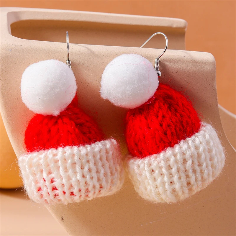 Knitted Bobble Hat Dangly Earrings