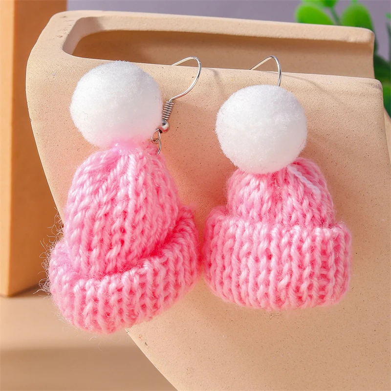 Knitted Bobble Hat Dangly Earrings