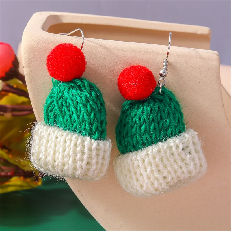 Knitted Bobble Hat Dangly Earrings