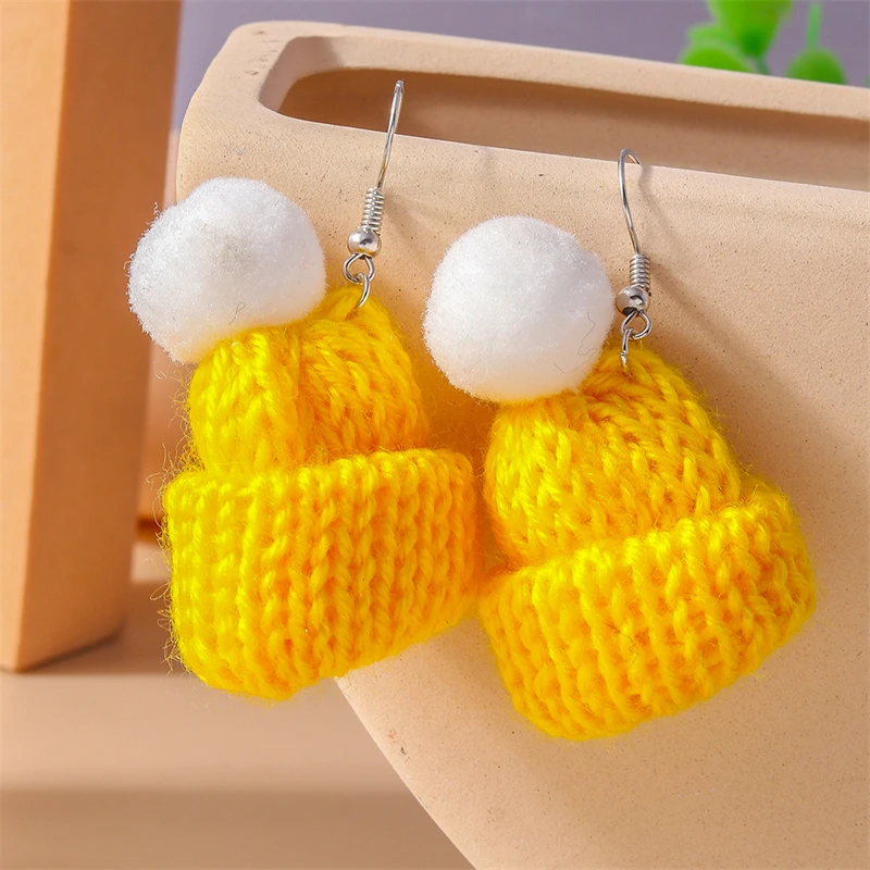 Knitted Bobble Hat Dangly Earrings
