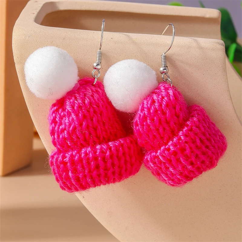 Knitted Bobble Hat Dangly Earrings