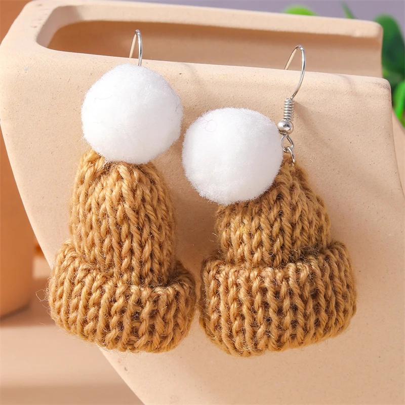 Knitted Bobble Hat Dangly Earrings