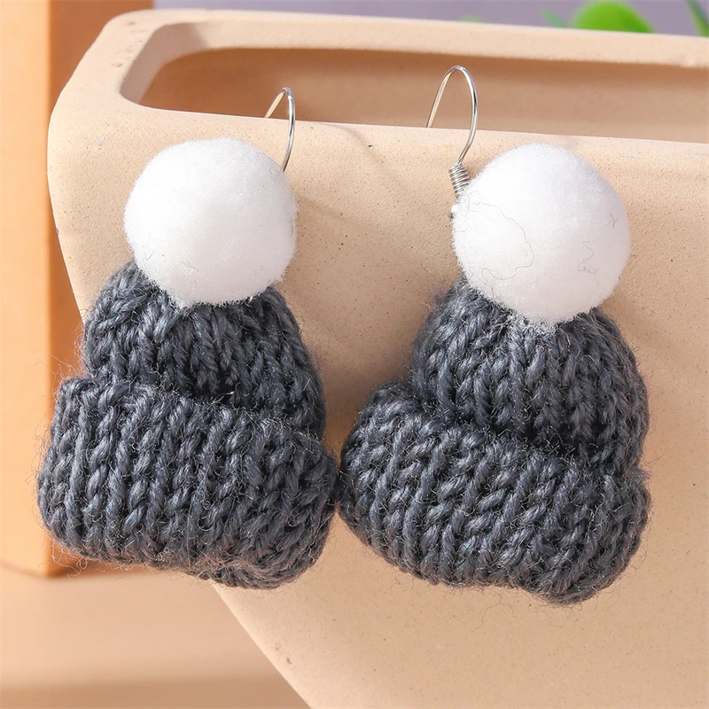 Knitted Bobble Hat Dangly Earrings